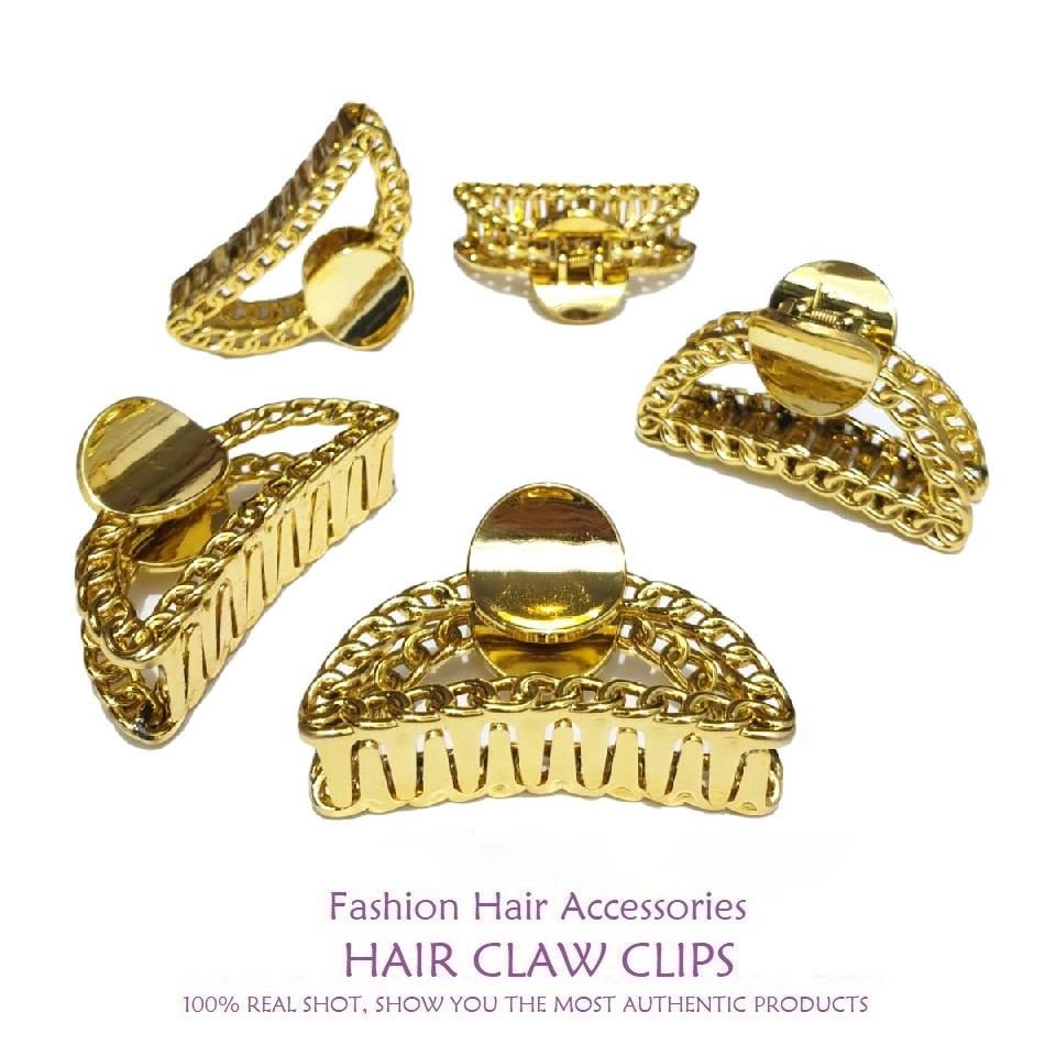 Jepit Rambut Wanita Dewasa Korea Import 9cm JUMBO Warna Emas Motif Rantai Jedai Rantai Bahan Acrylic Hair Claw Clips