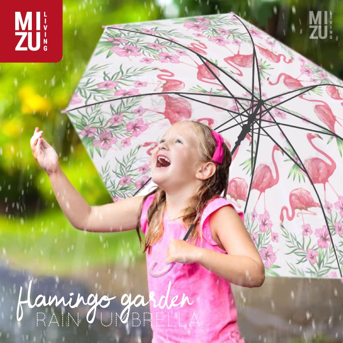 [CLEARANCE SALE] FLAMINGO GARDEN Rain Umbrella Payung Hujan Fashion Korea Semi Doff Translucent