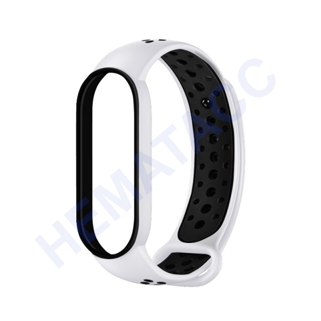 Sporty Strap Mi Band 5 / Mi Band 6 / Tali Jam Sport Xiaomi Mi Band-Putih Hitam
