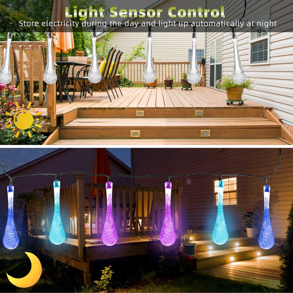 Lampu Tumblr Hias Taman efek kristal es tetesan air hujan tenaga surya 6.5M isi 30 LED anti air TaffLED Raindrop Lampu Hias Solar Panel lampu selang - SP0 IP65 Solar Light Garden/Solar Lamp Outdoor Waterproof Water Droplet Led Bulb Home Christmas