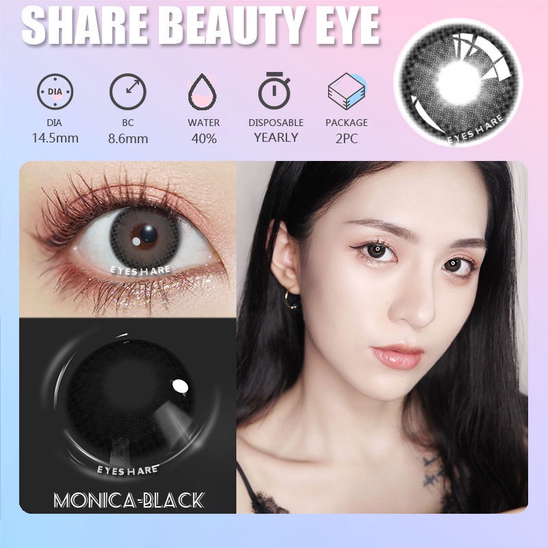 SRS (COD YES) Sepasang lensa kontak berwarna diameter 14.2MM mata soflen hitam softlens natural soflens korea aesthetic softlens minus(0.00) free lenscase PATTAYA gray/black harian soflen