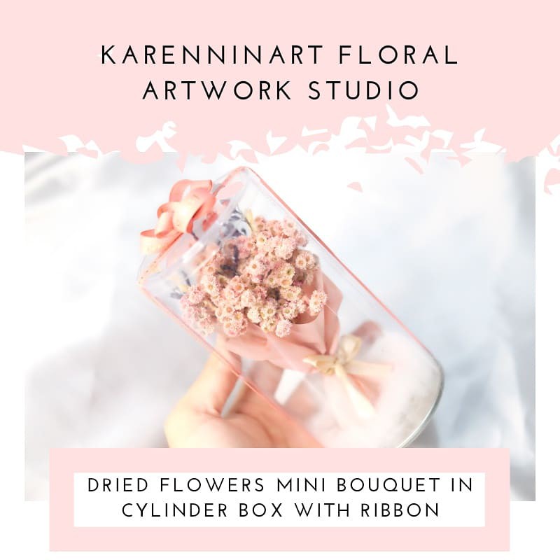 Buket Bunga Kering Mini dalam Tabung Mika Pita | Dried Flowers Mini Bouquet in Cylinder with Ribbon