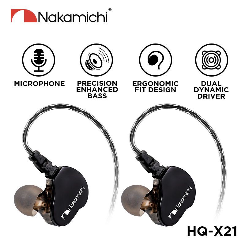 Nakamichi HQ X21 Dual Dynamic Driver In Ear Monitor Earphone Mic