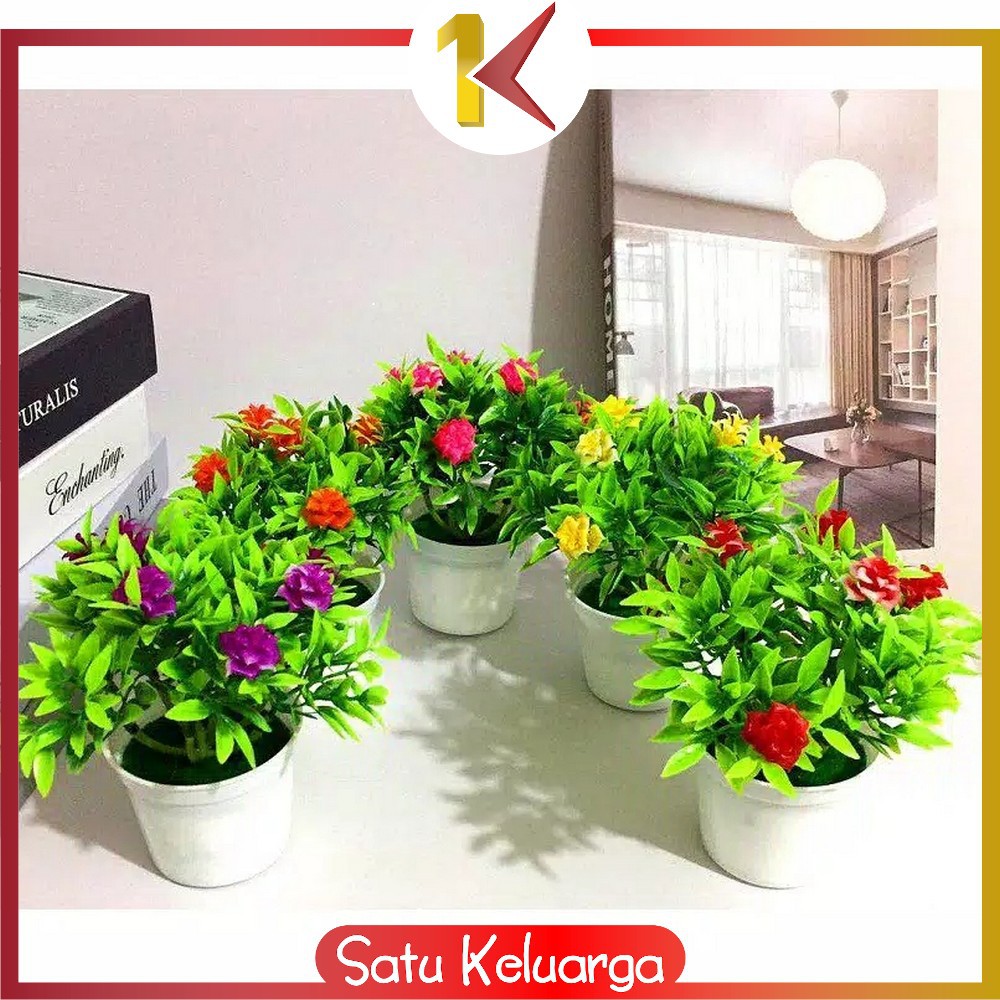 SK-C83-87 Ornamen Pot Bonsai Dekorasi Rumah / Meja Pajangan Bunga Hias Plastik Artificial Flower-5 Rose