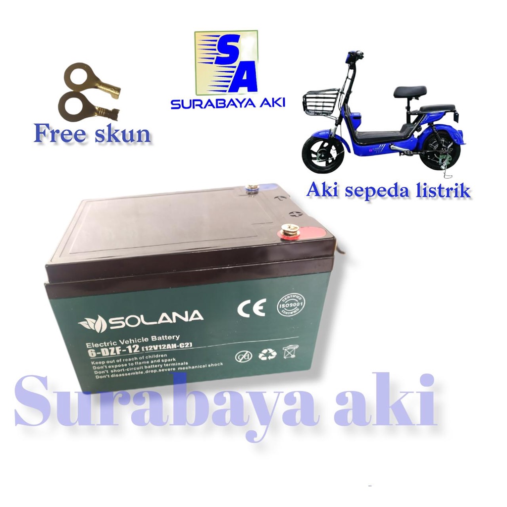 aki sepeda listrik aki selis VOLTA UWIN FLY TIGER 6dzm12 atau 12volt 12ah AKI SOLANA 12v 12ah solana ORIGINAL SOLANA 12AH AKI SURABAYA AKI uwinfly