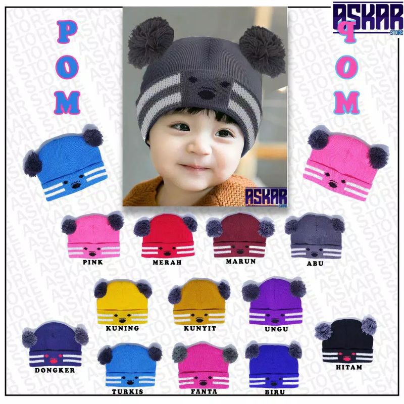 [rumahbayipdg] kupluk bayi pom pom topi kupluk anak motif koala