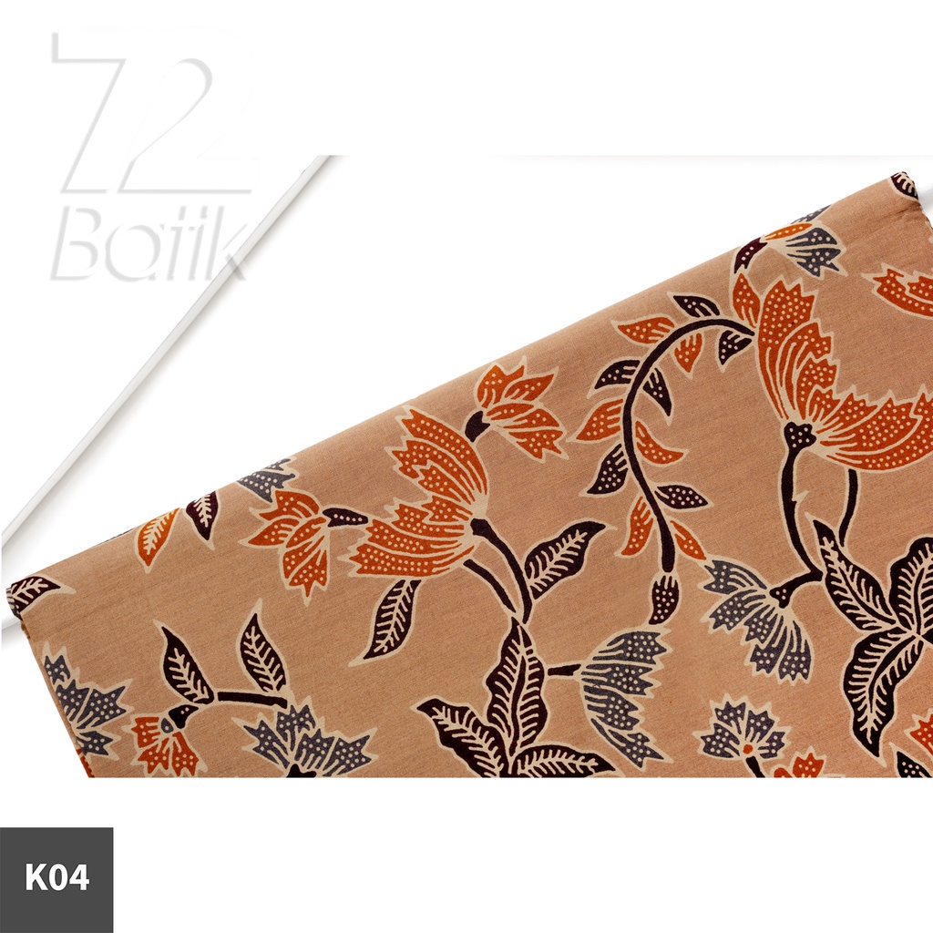 KAIN BATIK PREMIUM Bahan Katun Motif Kembang Warna Cream Coklat Orange Oranye 722728 Cap 72 Jarik Jarit Samping Kebat Panjang Batik Katun Modern Premium Bahan Seragam Batik Pernikahan Kantor Keluarga Murah Kamen Jadi Batik Bali Lembaran