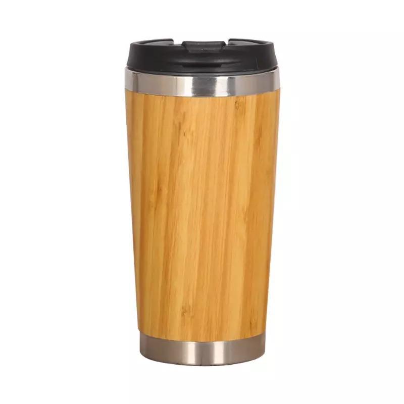 tumbler botol minum bambu 450ml / bamboo coffee cup travel stainless steel / natural mini thermos cup bamboo