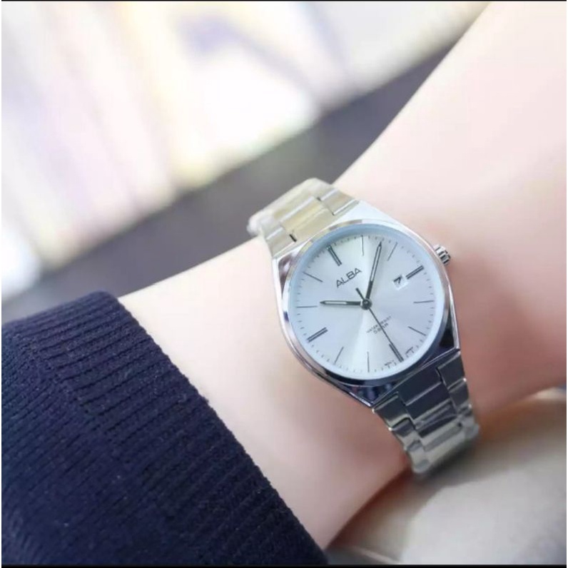 COD JAM TANGAN WANITA ALBA ANTI AIR / TANGGAL AKTIF / STRAP STAINLESS STEEL