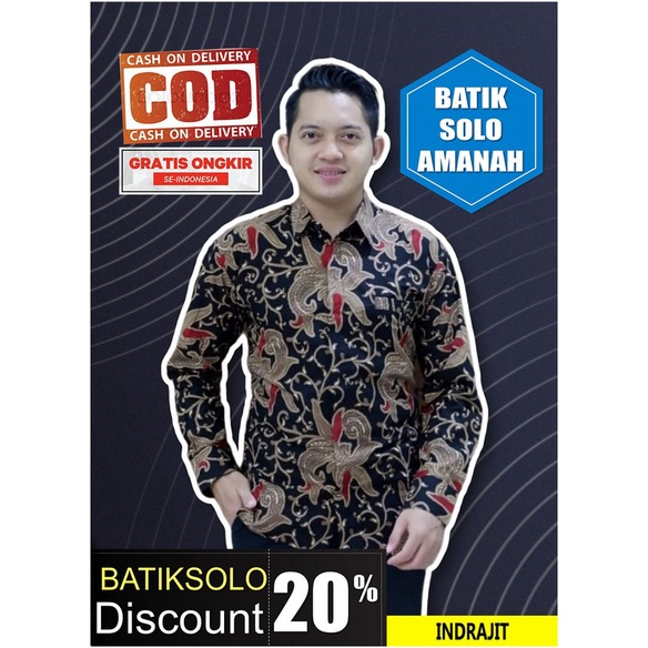 INDRAJIT KEMEJA BATIK SOLO PRIA LENGAN PANJANG FULL FURING ATASAN BAJU PREMIUM MODERN BATIK INDONESI