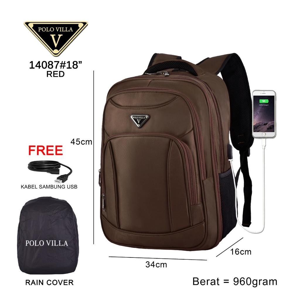 (Toko OB) Tas Murah Sekolah Polo Villa 14087, Ransel Sekolah (Free Kabel Extension USB + Free Rain Cover)