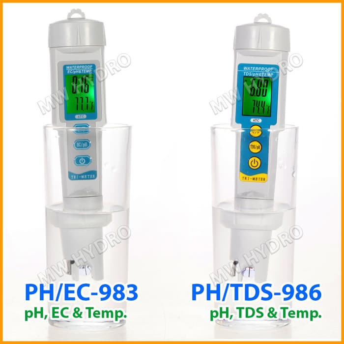 pH + TDS + Temp Meter - Waterproof Backlight ATC - 3 in 1 (986)