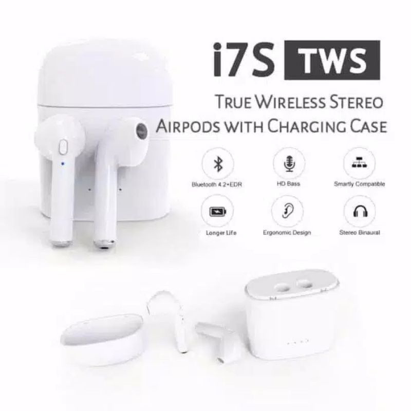 Headset Bluetooth i7S TWS 5.0 Wireless Stereo V5.0+EDR Earphone Handsfree Case Charging HBQ Twins With