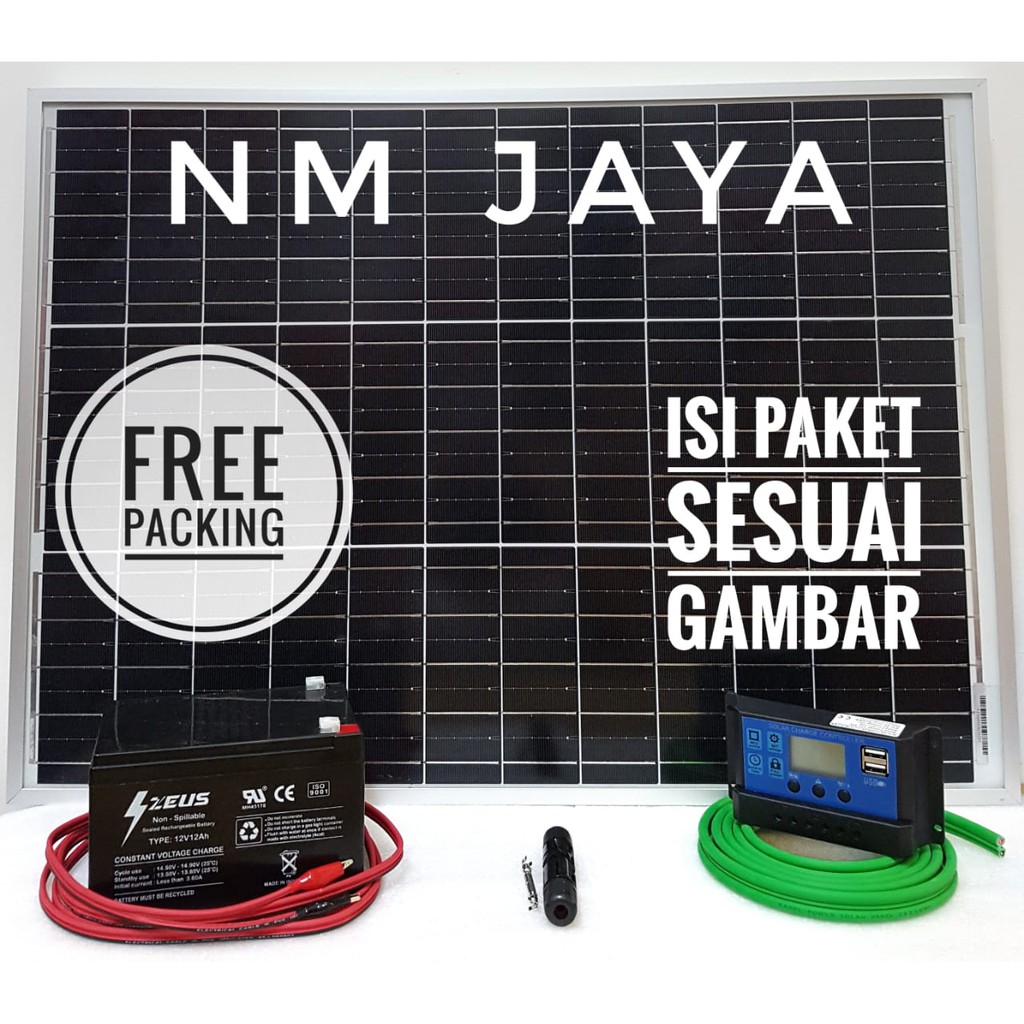 Paket Hemat Solar Panel 50WP termasuk Aki 12V12ah FREE Packing Kayu