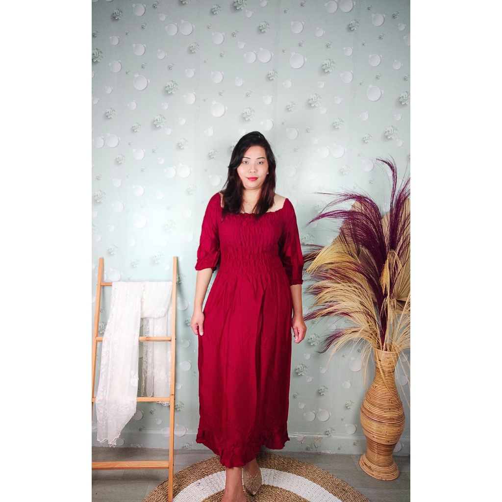 Dress Kerut Rempel Jumbo Kayla Lengan Panjang Ruffle Dress Bali Lily