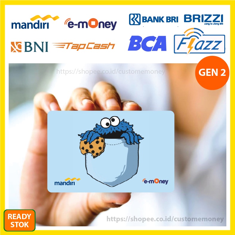 KARTU EMONEY MONSTER COOKIES CUTE Kartun Anime  ETOLL E-MONEY MANDIRI FLAZZ BCA GEN 2 TAPCASH BRIZZI - 1 SISI