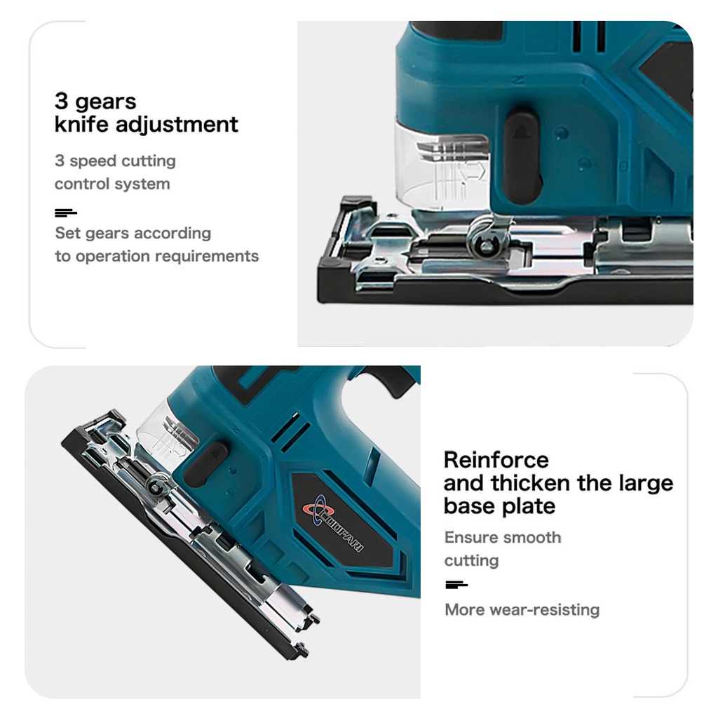 COOFARI 21V 65mm Cordless Jigsaw Jig Saw Listrik Portabel Multi-Fungsi Woodworking Alat Listrik Dengan 2 pcs Baterai