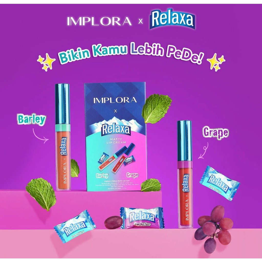 `ღ´ PHINKL `ღ´ IMPLORA X RELAXA MATTE LIPCREAM lipstick cair rasa permen manis mint kekinian