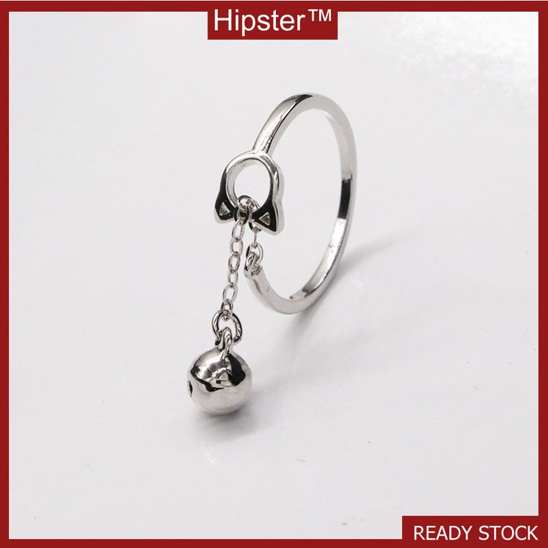 Simple Artistic Cute Kitty Bell Hollow Tassel Ring