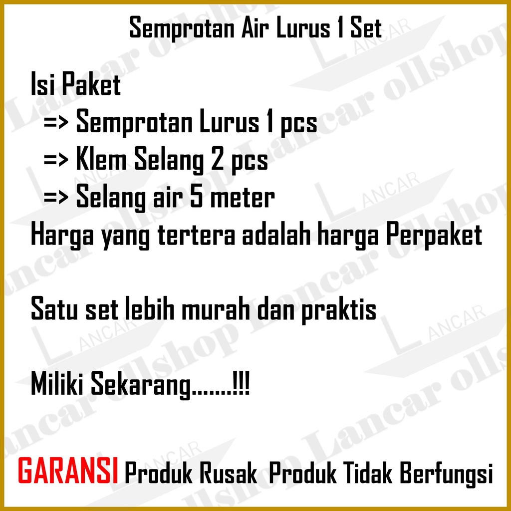 Semprotan Lurus Kuningan Set Klem Hose Konektor Selang Air Siram Taman Cuci Mobil Motor Paket Murah