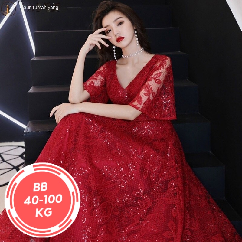 Gaun Pesta【JUMBO 8XL】Ukuran Besar Gaun Pengantin Wanita Warna Merah Cheongsam