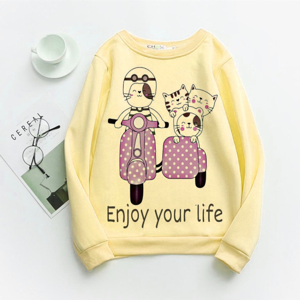 VS GG  - Baju SETELAN atasan SWEATER wanita ENJOY YOUR LIFE