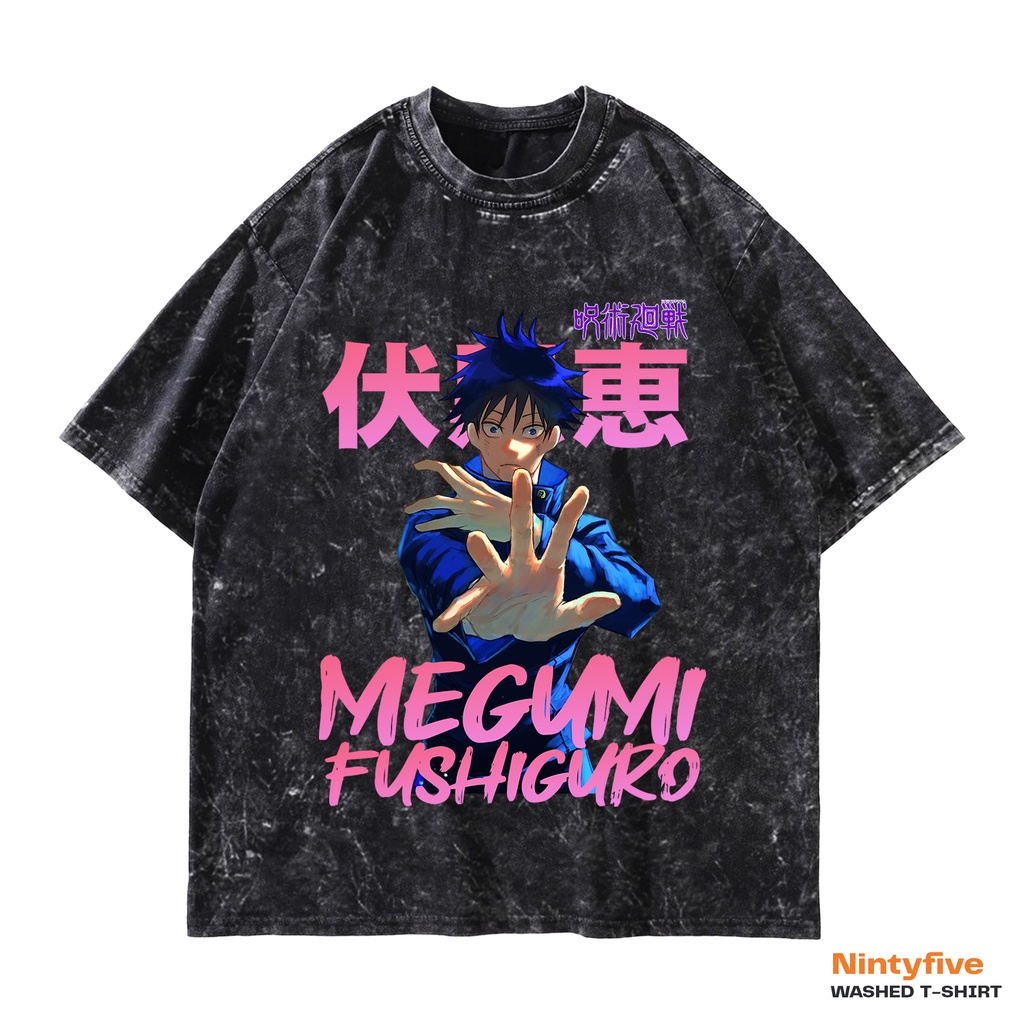 Baju Anime Jujutsu kaisen Megumi fushiguro Washed | Kaos Fushiguro megumi Oversized