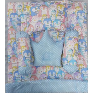 PENGUIN BLUE Baby Bed Set Bedcover Selimut Bantal Cover Crown Bedset Akachan  kity hello bb Bayi