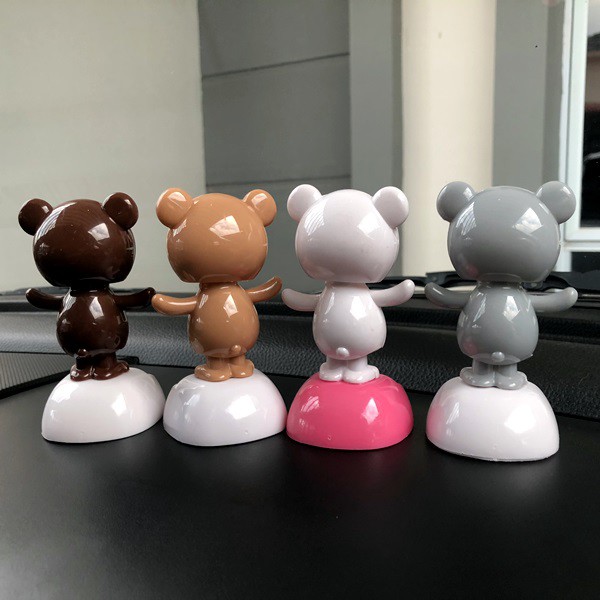 LITTLE TEDDY BEAR Boneka Figure Miniatur Pajangan Mobil Solar Power Goyang Kepala Shacking Head