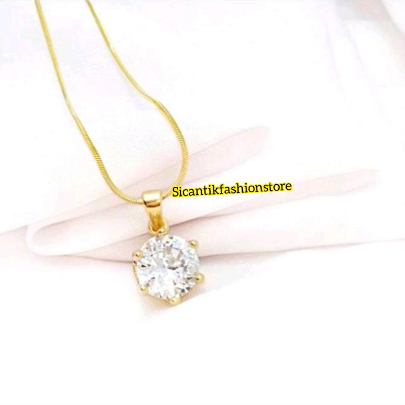 Kalung Titanium Gold Wanita Kalung Titanium Wanita Anti Karat Fashion Korea Permata Zircon K129 Anti Karat selamanya Kalung Wanita Gold