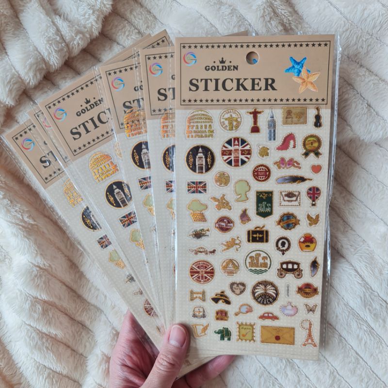 

Vintage Sticker Gold Foil Deco Stickers Bujo Journaling Journal Stiker Diary Planner Paris Brazil Rio Travel Accessories Decoration Suitcase