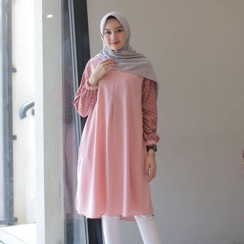 Brisia Tunik Polkadot Atasan Wanita Terbaru