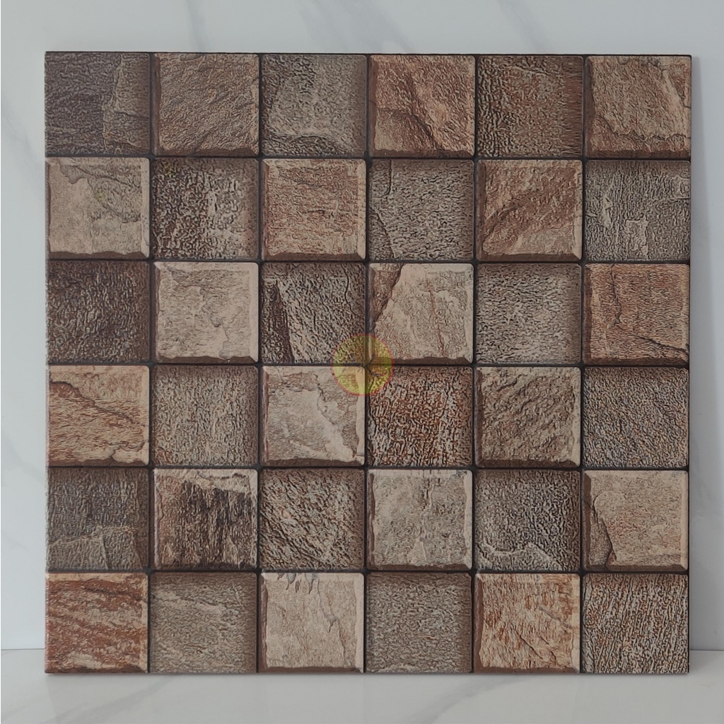 Keramik Lantai Teras Garasi Dinding Kasar Matt Motif Batu Alam 3D Timbul 40x40 Listone Beige