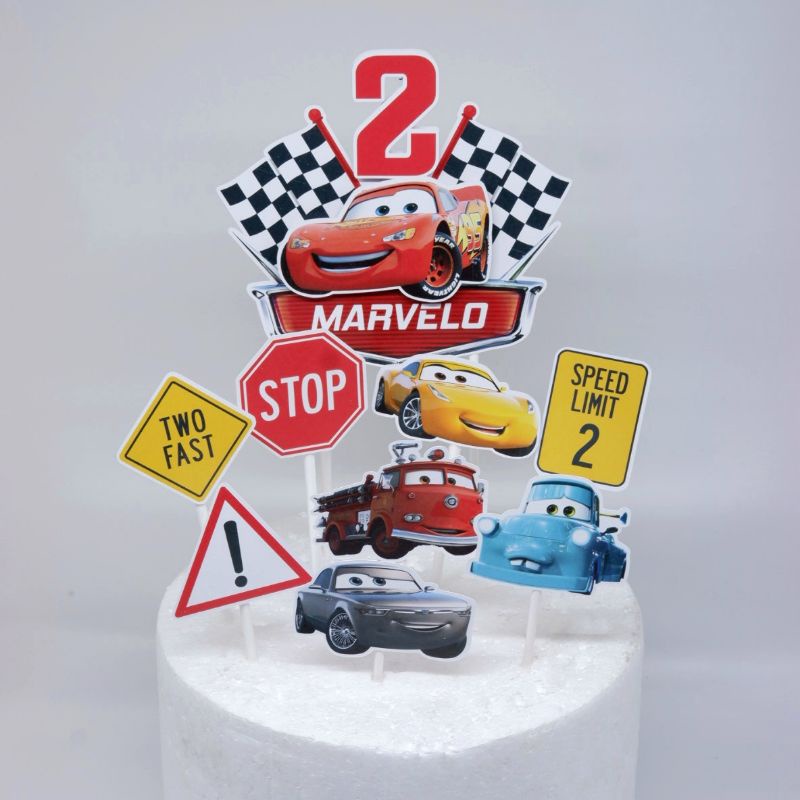 Cake Topper 3D Custom Nama Karakter Pixar Cars Lightning Mcqueen Mobil Balap Formula 1 - Alat Dekora