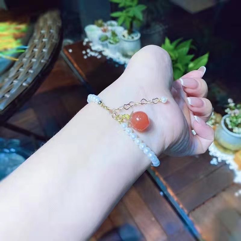 Ins Gelang Tangan Manik-Manik Batu Jade Hetian Natural Aksen Mutiara Untuk Wanita ACKER