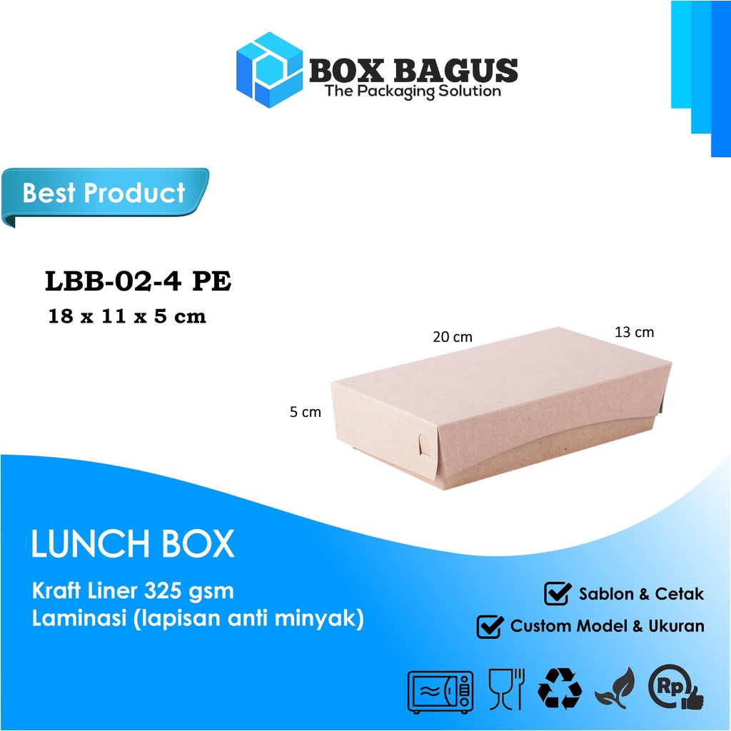 LUNCH BOX (L) 18x11x5 KRAFT 325 GSM LAMINASI - DUS KOTAK HAMPERS MAKANAN NASI MIE BUBUR KUE SNACK