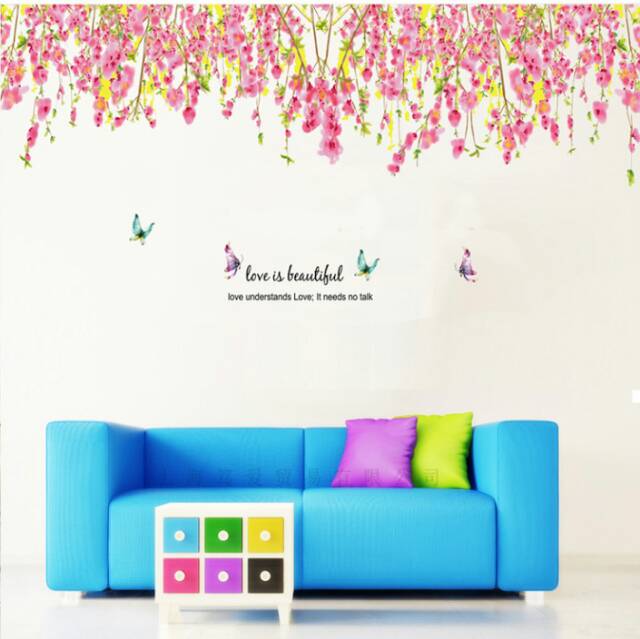 RELIZA Wall sticker | Stiker Dinding renda rumbai merah bunga kupu kupu JM7179