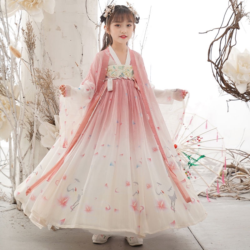 Hanfu girls' Chinese style autumn girls' big children's ancient clothes children's Pink Long Sleeve