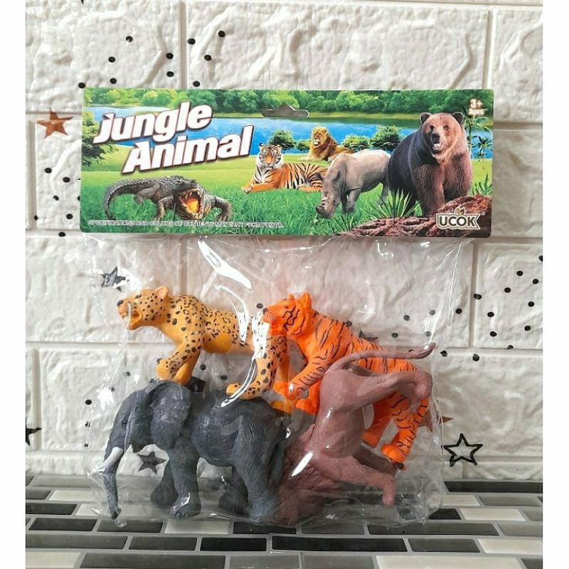 Mainan anak miniatur hewan/binatang jumbo harimau gajah singa macan tutul berbahan karet
