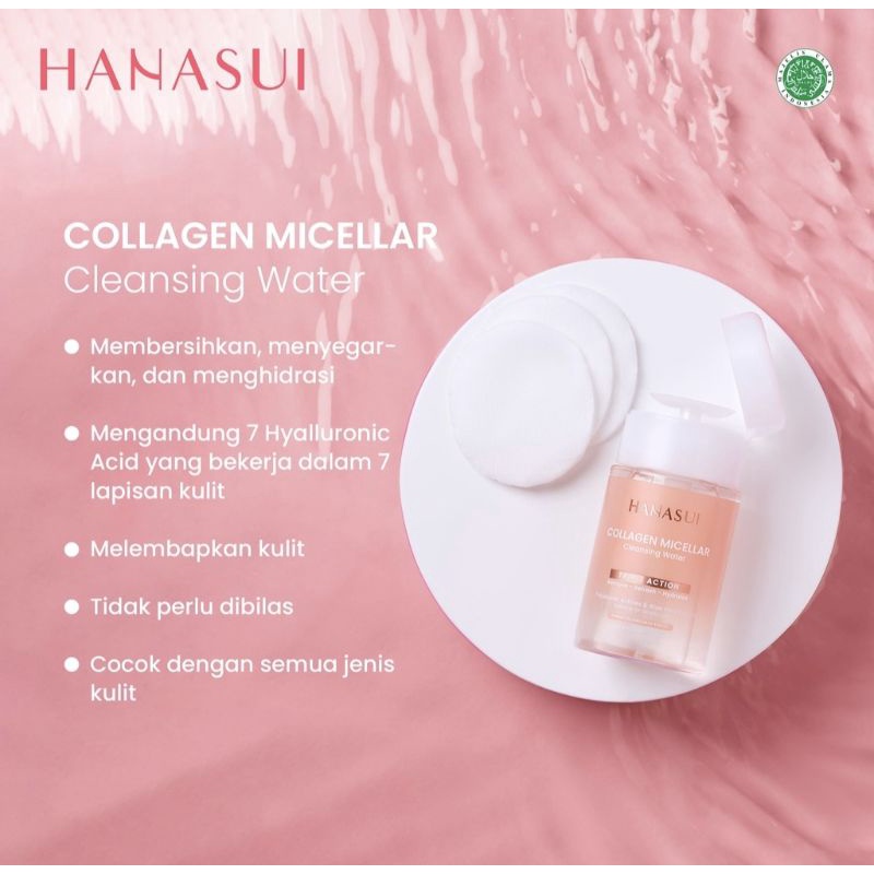 HANASUI Collagen Series - Fix &amp; Glow Setting Spray 60ml | Micellar Cleansing | Make Up Remover + Collagen Water 100ml