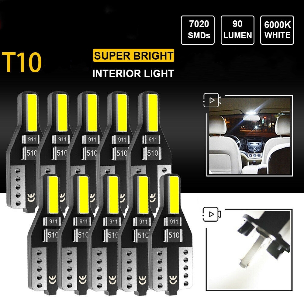 10pcs Bohlam Led Canbus T10 W5W 194 Super Terang Untuk Interior / Plat Nomor Mobil
