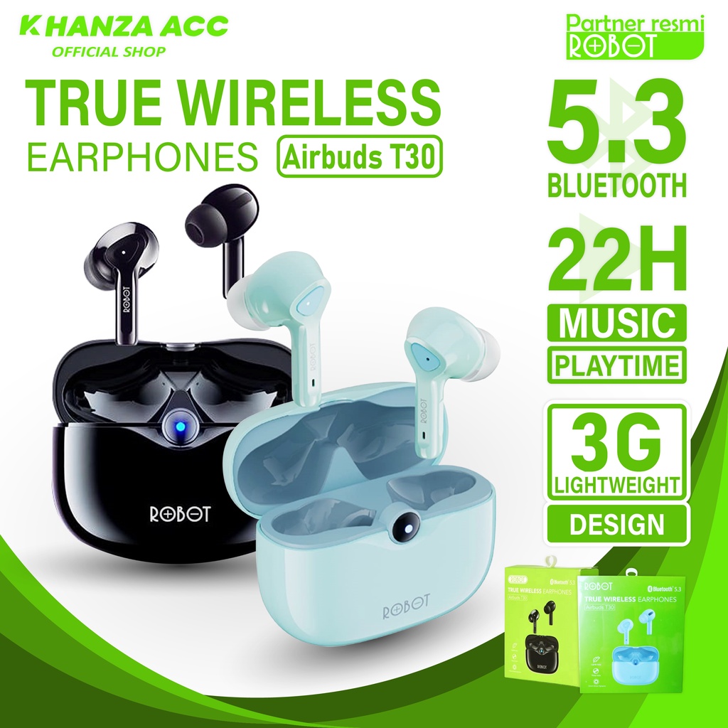 KHANZAACC ROBOT T30 Earphone Bluetooth Airbuds Earphone True Wireless Earbuds Headset