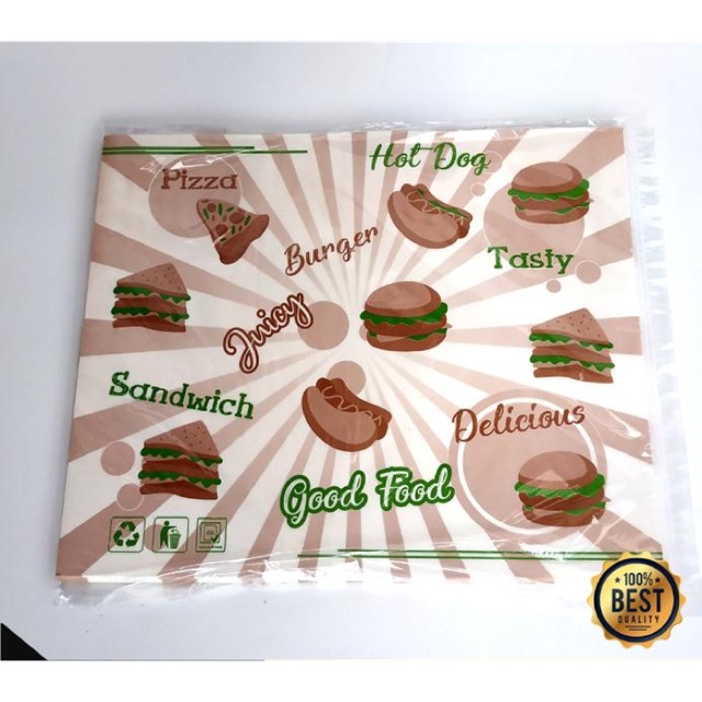 

Kertas Sandwich, Kertas Hotdog, Kertas Pembungkus Burger ukuran 25x30cm isi 100lembar
