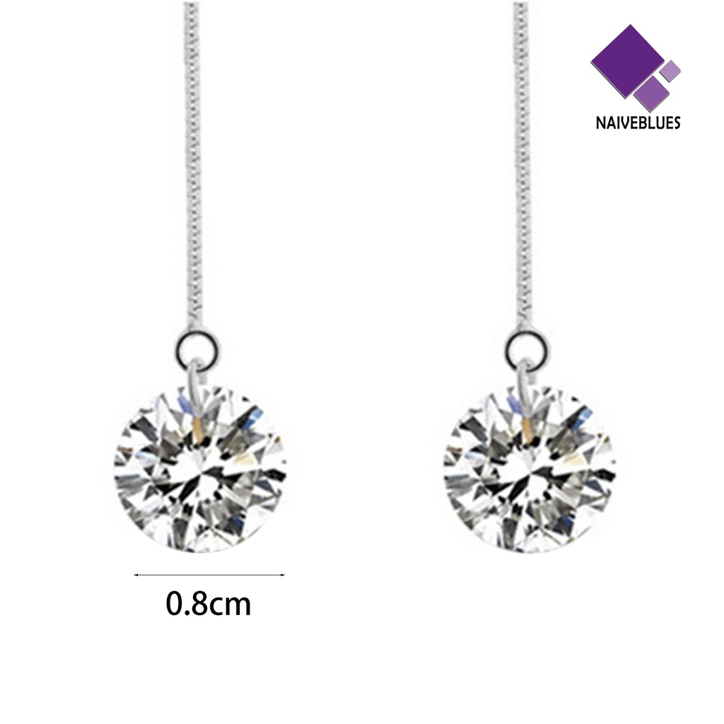 1 Pasang Anting Menjuntai Bentuk Bulat Bahan Cubic Zirconia Warna Silver Untuk Wanita