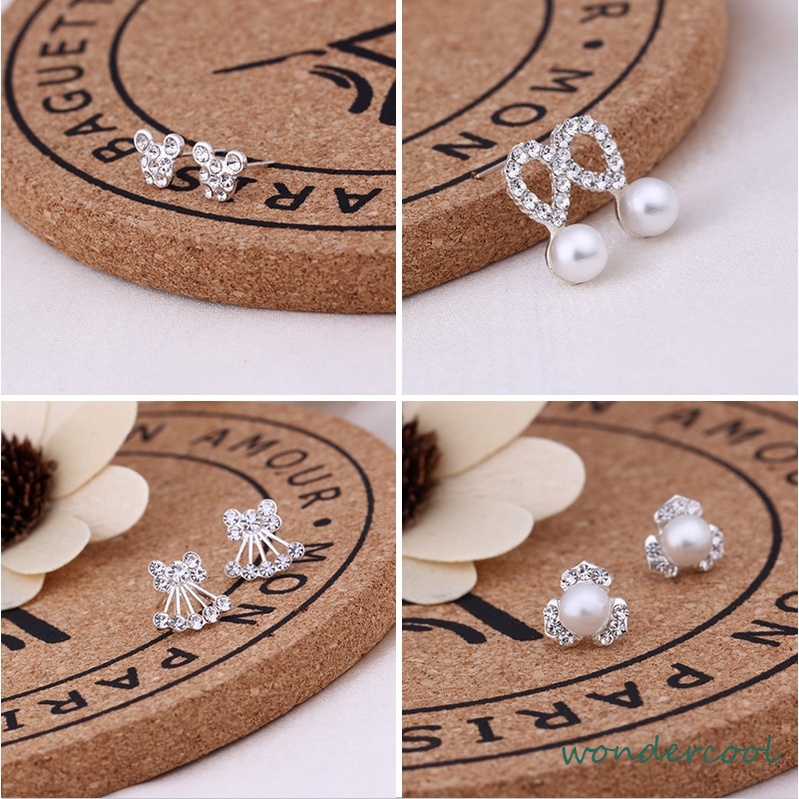 Anting Mutiara Pejantan Kristal Fashion Hati Mutiara Kristal Stud Anting-Anting Pesona Zirkon-Won