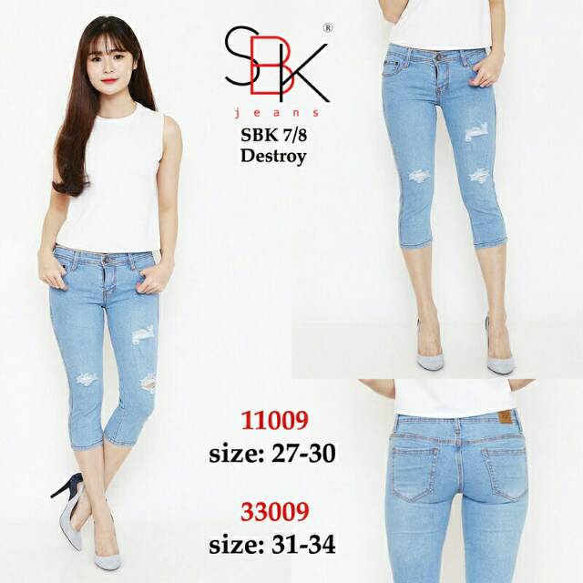 Celana Jeans Cewek/Wanita 7/8 Model Sobek Tembus Bagus Murah Mantap Stretch 11009/33009