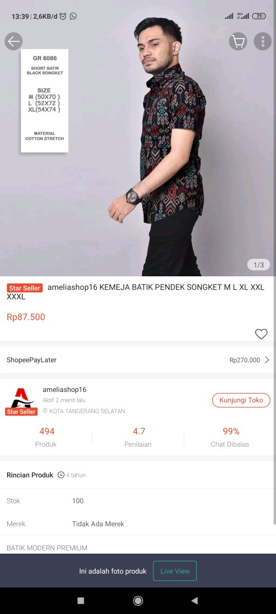 Ameliashop16 Kemeja Batik Pendek Songket M L Xl Xxl Xxxl