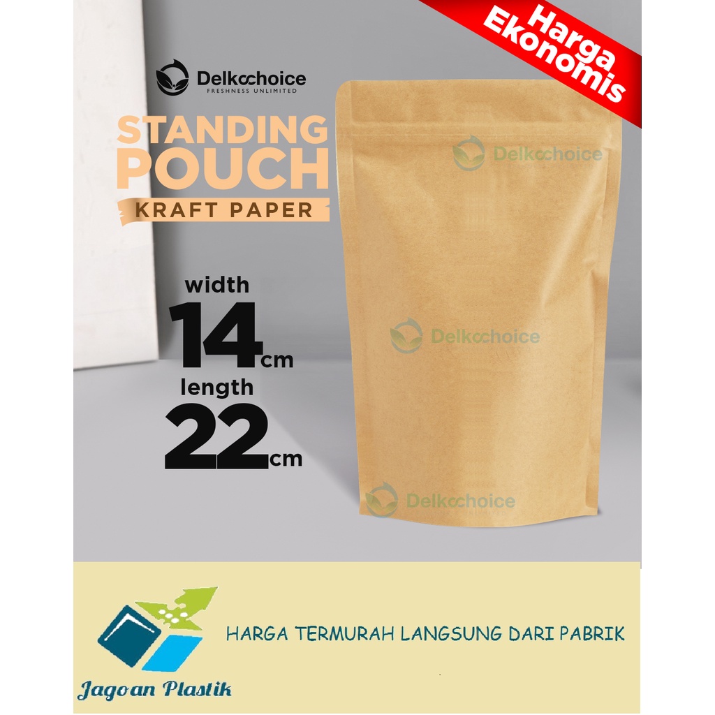 STANDING POUCH KRAFT PREMIUM ZIPLOCK EKONOMIS UKURAN 12 X 20 CM