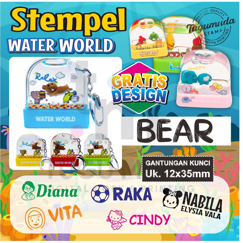 

Stempel Lucu Nama Anak/Buku/Dokter/Perawat/Suster/Sekolah/NIP- Stamp Ganci Water World-BEAR