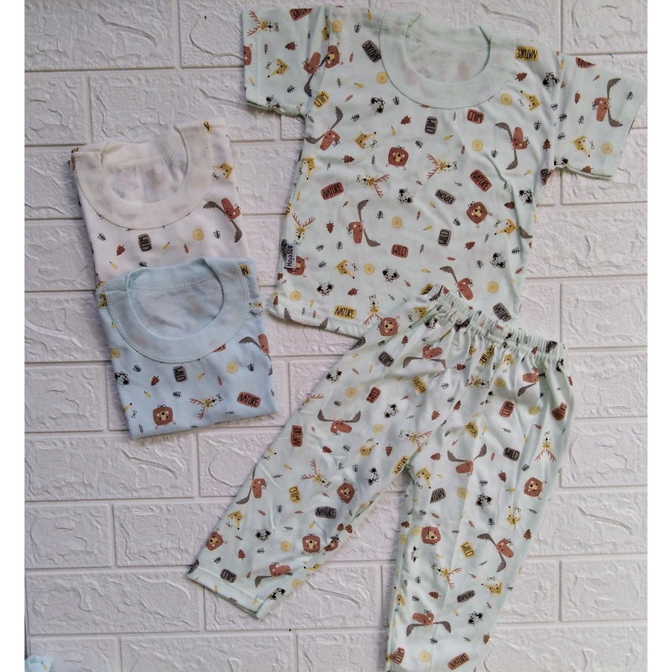 Baju Piyama Bayi Setelan Pendek Panjang HOYA508 Bahan Katun Motif Animal Binatang